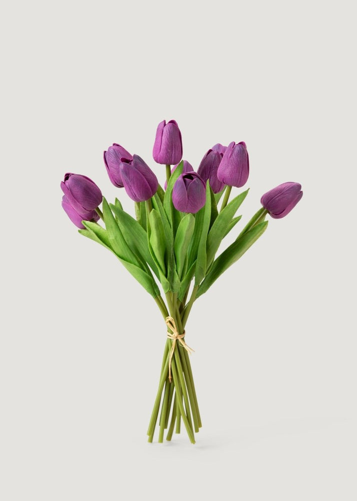 Afloral Purple Real Touch Faux Tulip Flower Bundle of 12 - lily & onyx