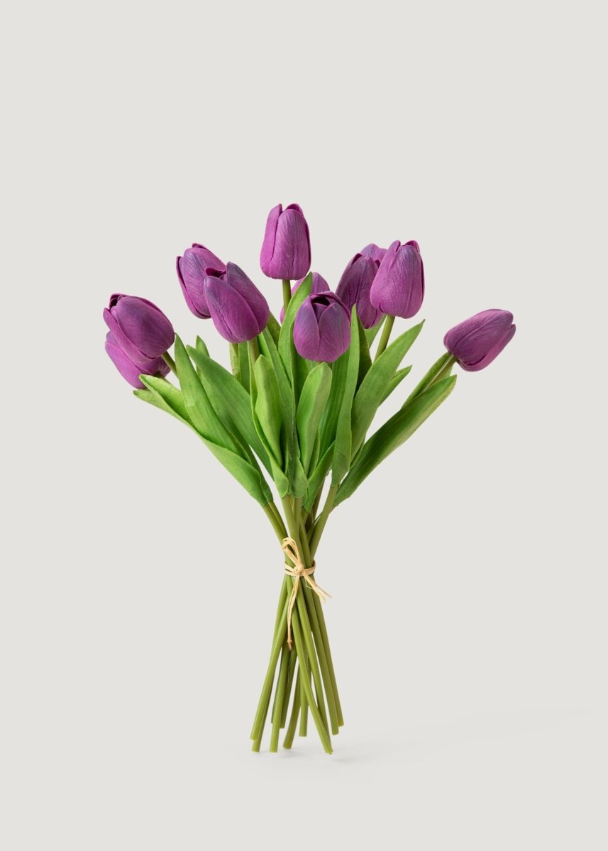 Afloral Purple Real Touch Faux Tulip Flower Bundle of 12 - lily & onyx
