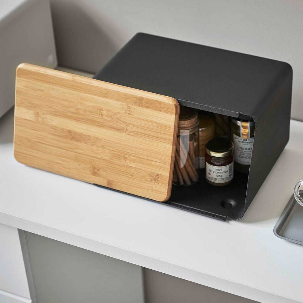 
                      
                        Steel Bread Box with Wood Cutting Board Lid
                      
                    