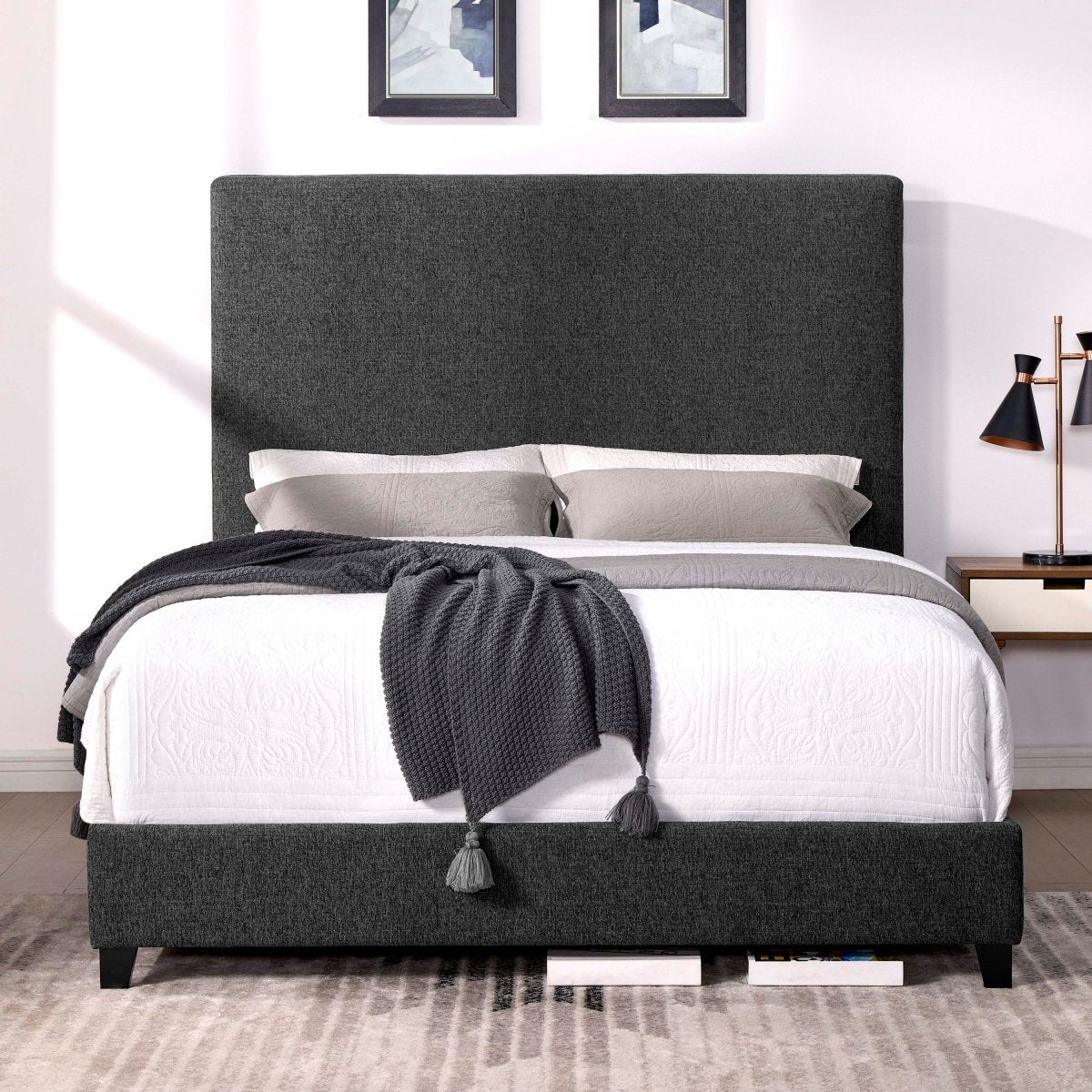 Walker Edison Queen Size Charcoal Grey Upholstered Platform Bed - lily & onyx