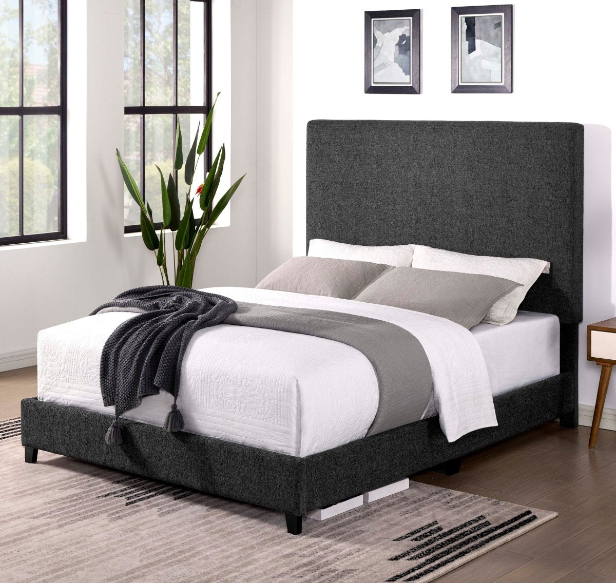 Walker Edison Queen Size Charcoal Grey Upholstered Platform Bed - lily & onyx