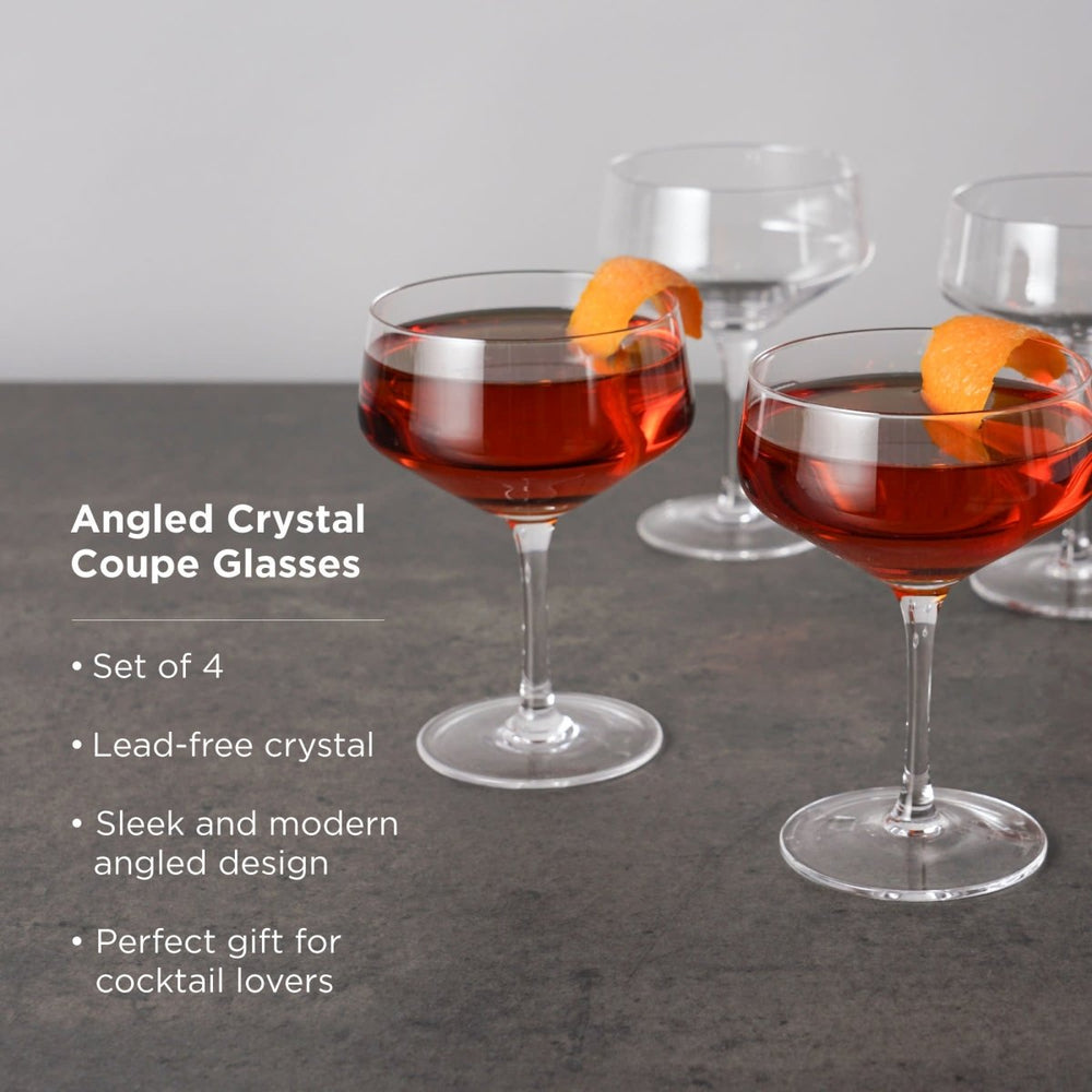 
                      
                        Viski Raye Angled Crystal Coupe Glasses, Set of 4 - lily & onyx
                      
                    