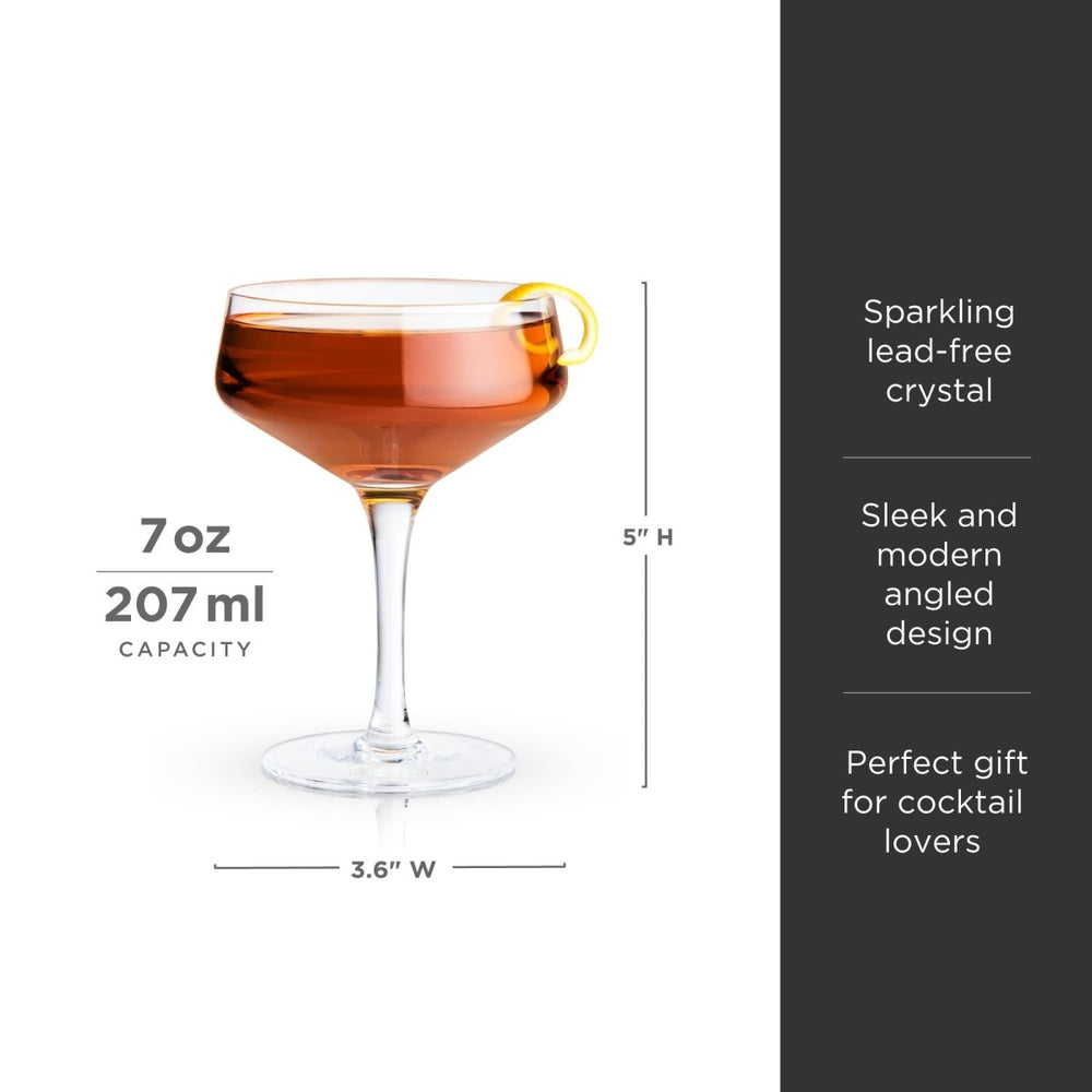 
                      
                        Viski Raye Angled Crystal Coupe Glasses, Set of 4 - lily & onyx
                      
                    