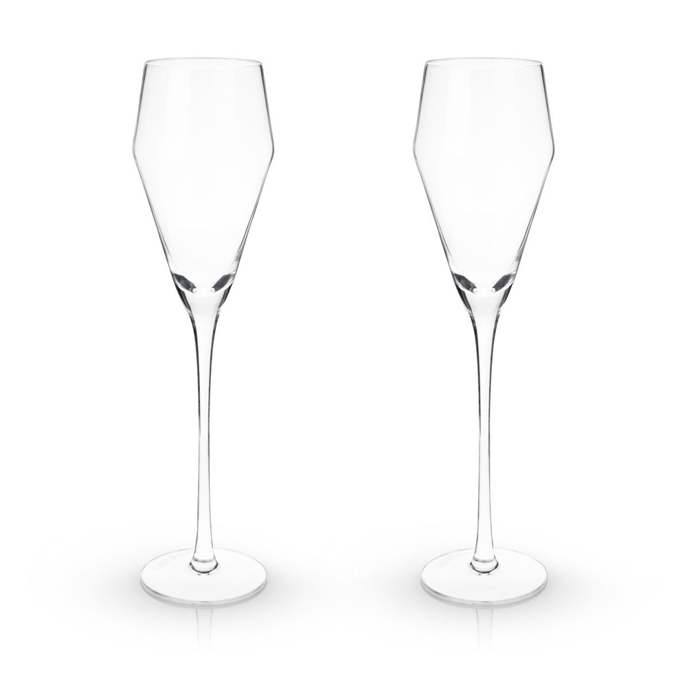 Viski Raye Angled Crystal Prosecco Glasses, Set of 2 - lily & onyx