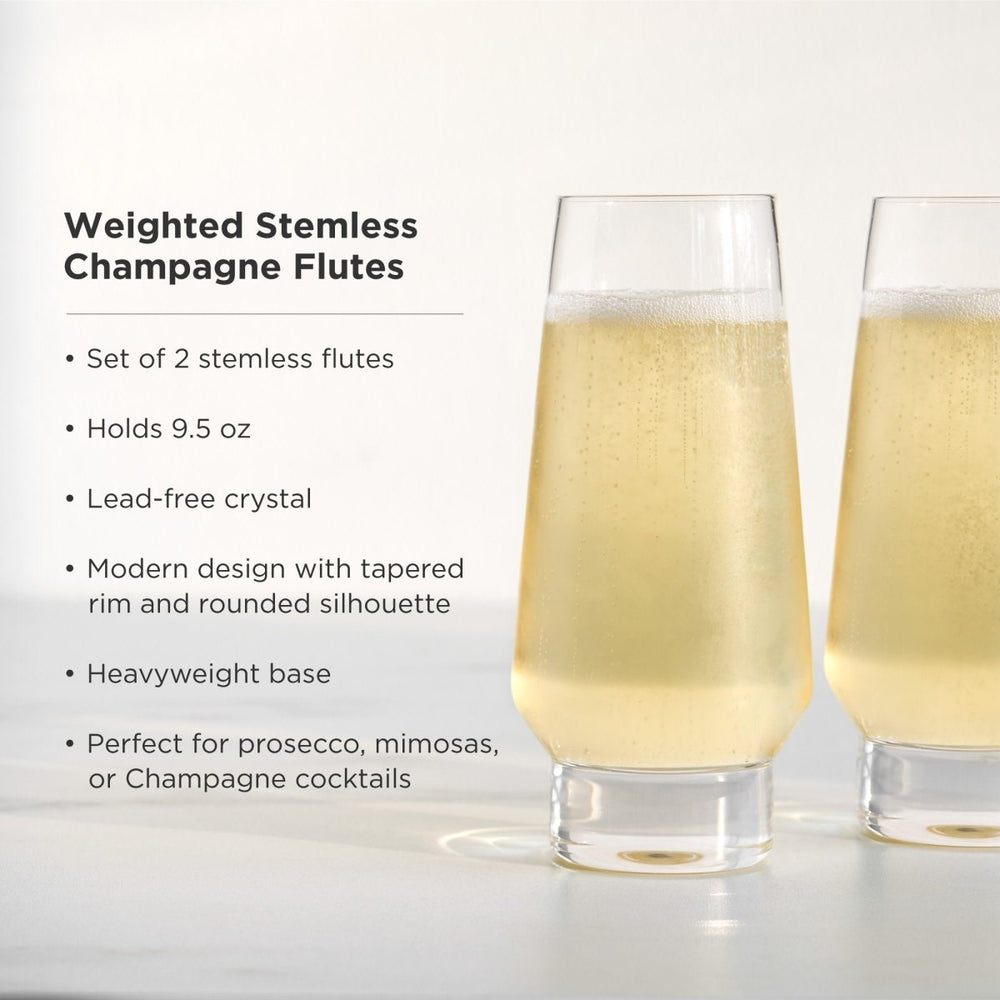 
                      
                        Viski Raye Heavy Base Stemless Crystal Champagne Flutes, Set of 2 - lily & onyx
                      
                    