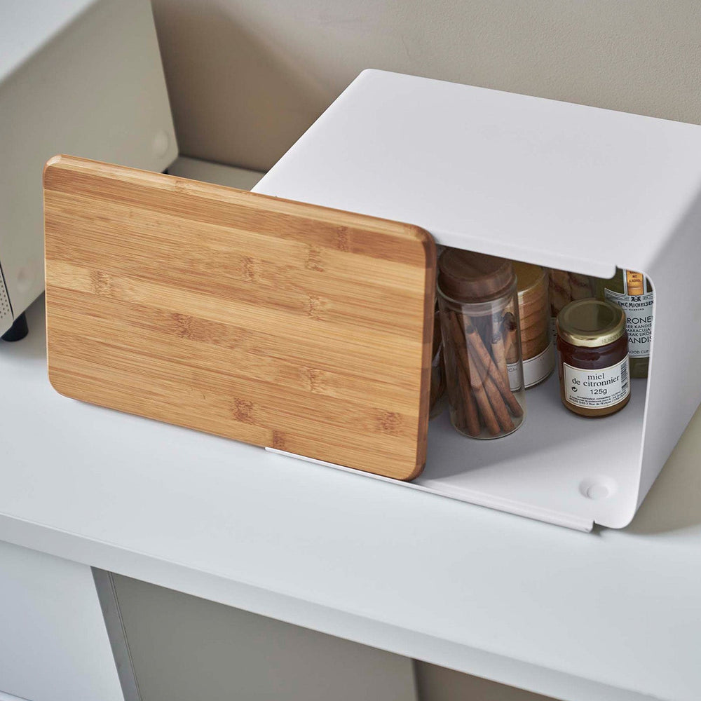 
                      
                        Steel Bread Box with Wood Cutting Board Lid
                      
                    