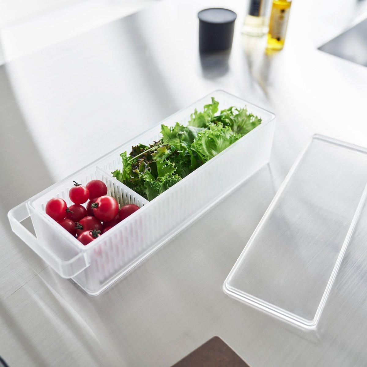 Yamazaki Home Refrigerator Colander with Lid & Divider - lily & onyx