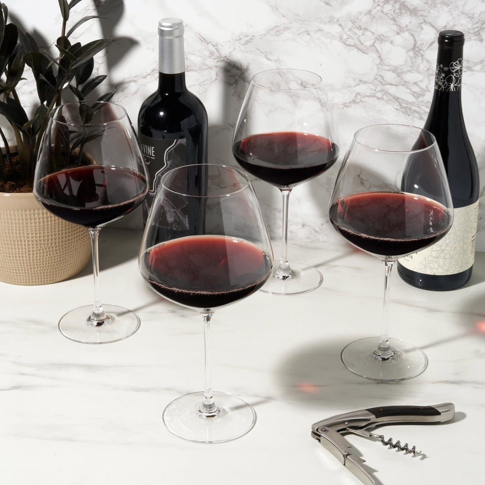 Viski Reserve Inez Crystal Burgundy Glasses, Set of 4 - lily & onyx