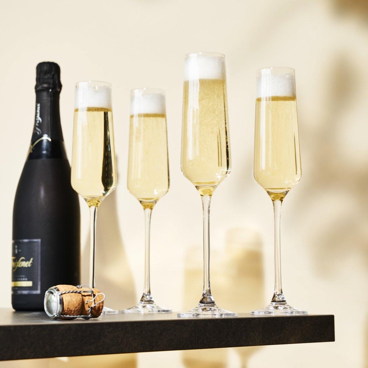 Viski Reserve Inez Crystal Champagne Flutes, Set of 4 - lily & onyx