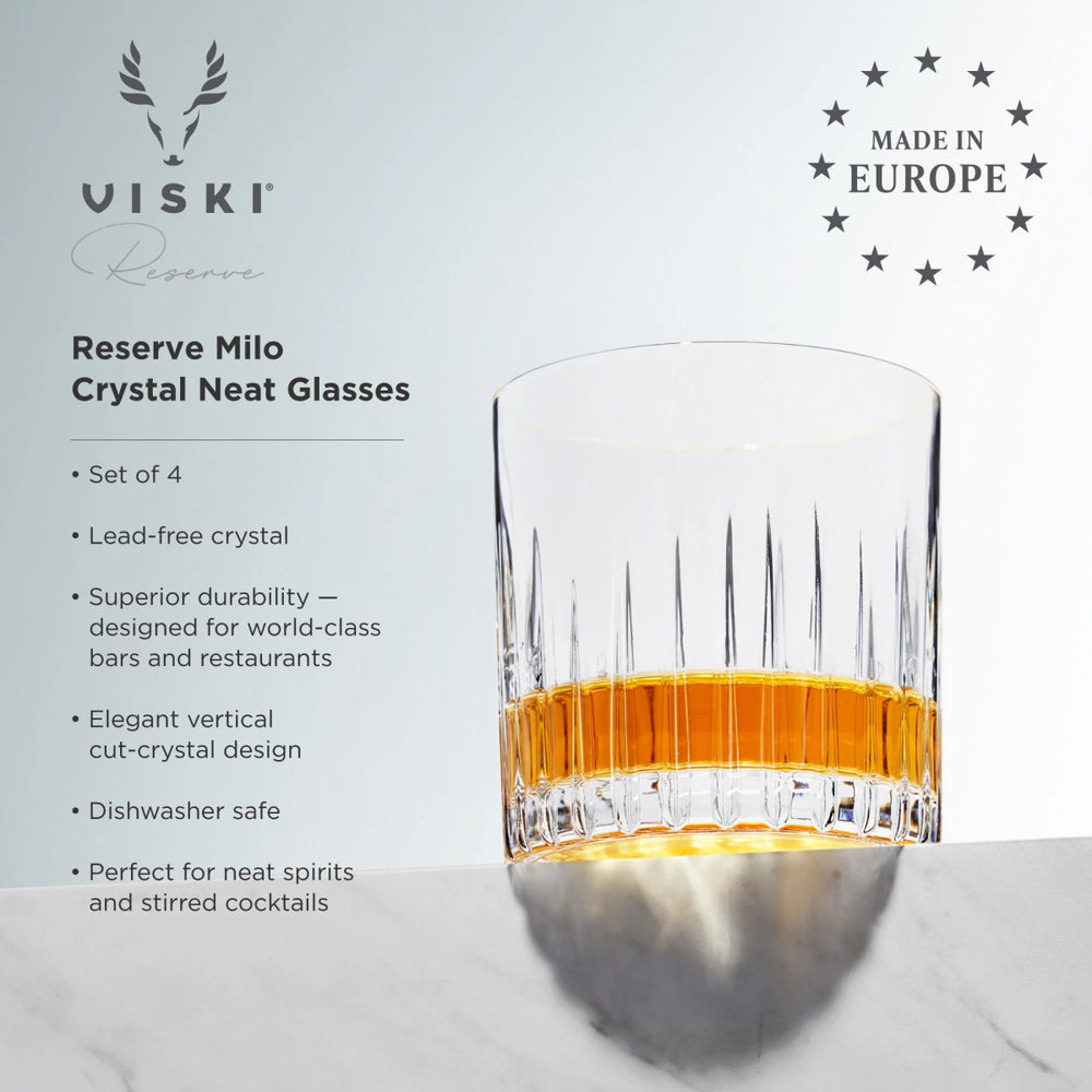 
                      
                        Viski Reserve Milo Crystal Neat Glasses, Set of 4 - lily & onyx
                      
                    