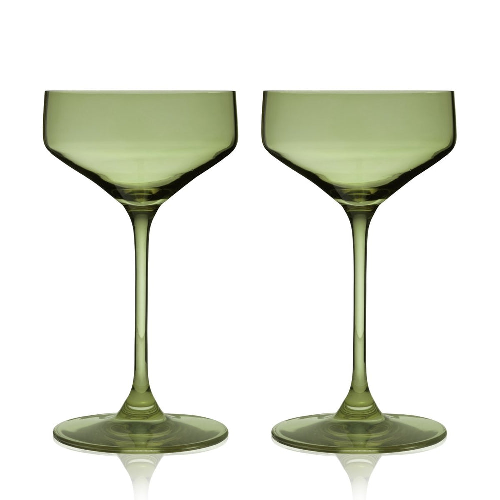 Viski Reserve Nouveau Crystal Coupe Glasses in Sage, Set of 2 - lily & onyx