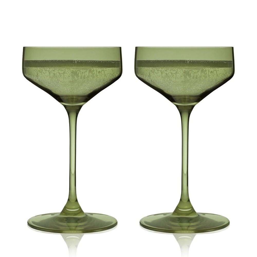 
                      
                        Viski Reserve Nouveau Crystal Coupe Glasses in Sage, Set of 2 - lily & onyx
                      
                    