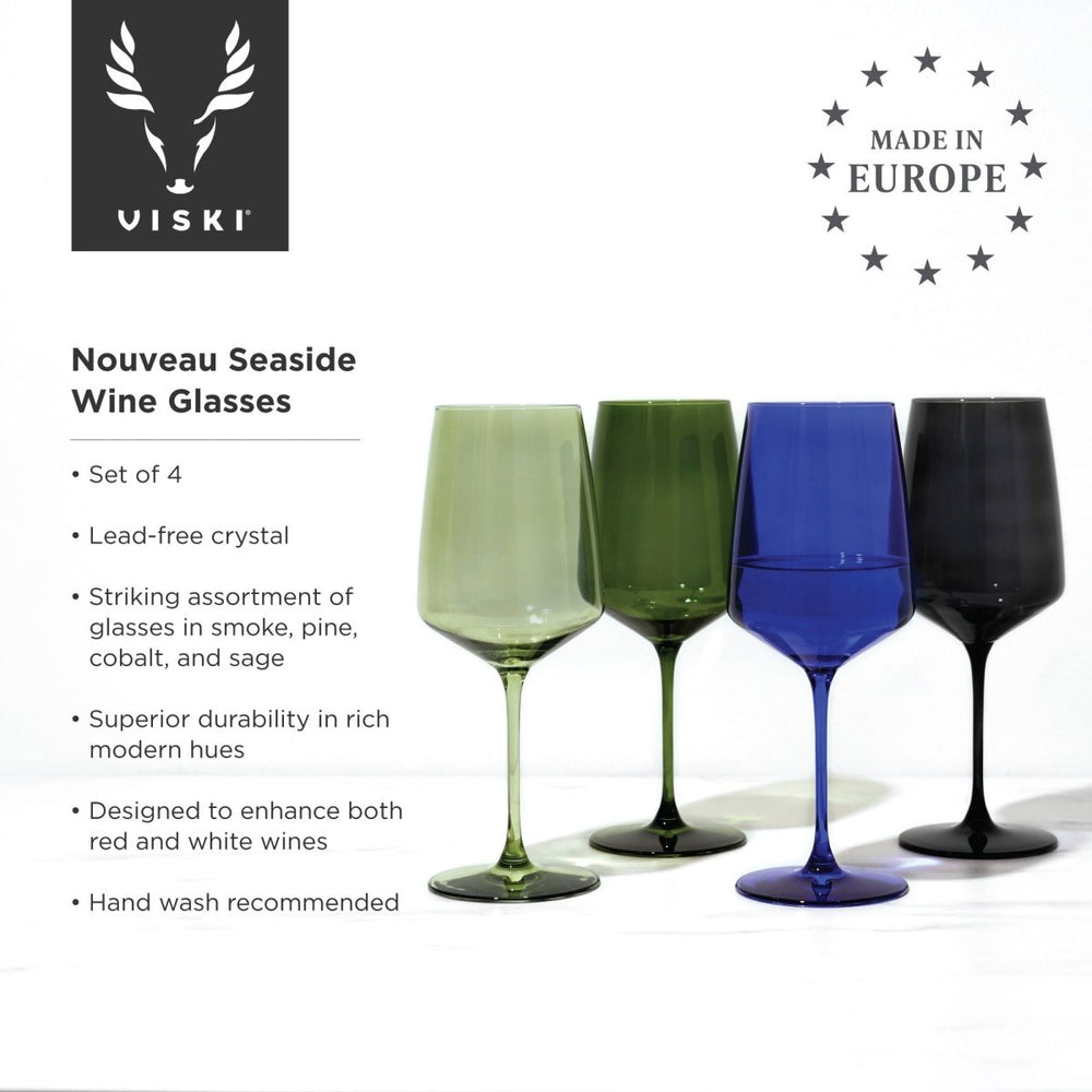 
                      
                        Viski Reserve Nouveau Crystal Wine Glasses in Seaside, Set of 4 - lily & onyx
                      
                    