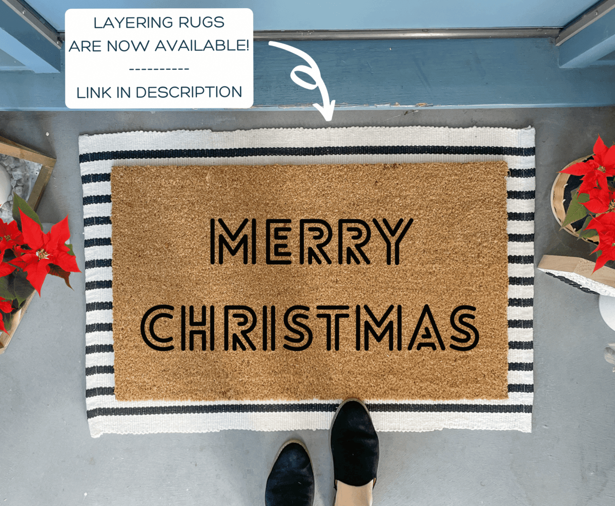 Nickel Designs Custom Doormats Retro Style Merry Christmas Doormat, Geometric Text