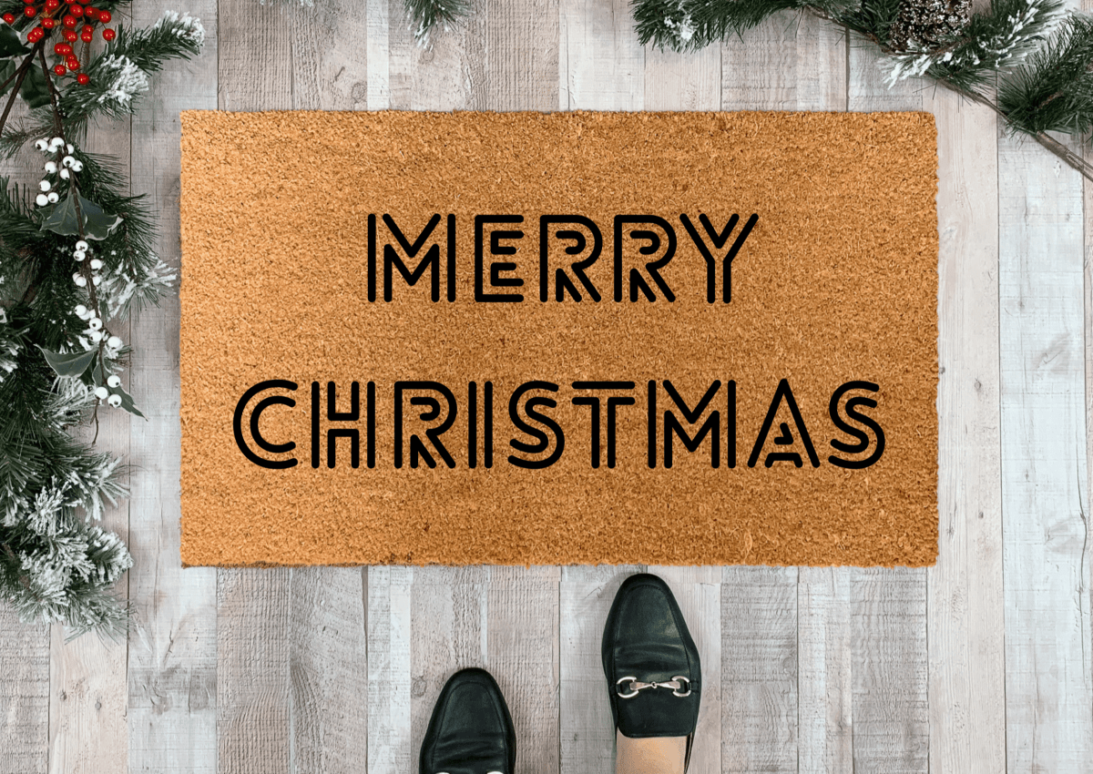 Nickel Designs Custom Doormats Retro Style Merry Christmas Doormat, Geometric Text