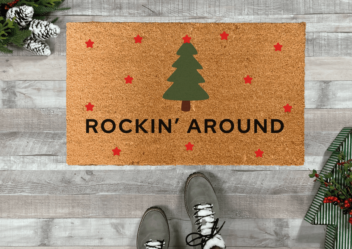 Nickel Designs Custom Doormats Rockin' Around Christmas Tree Doormat