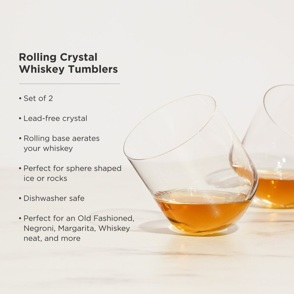 
                      
                        Viski Rolling Crystal Whiskey Tumblers, Set of 2
                      
                    