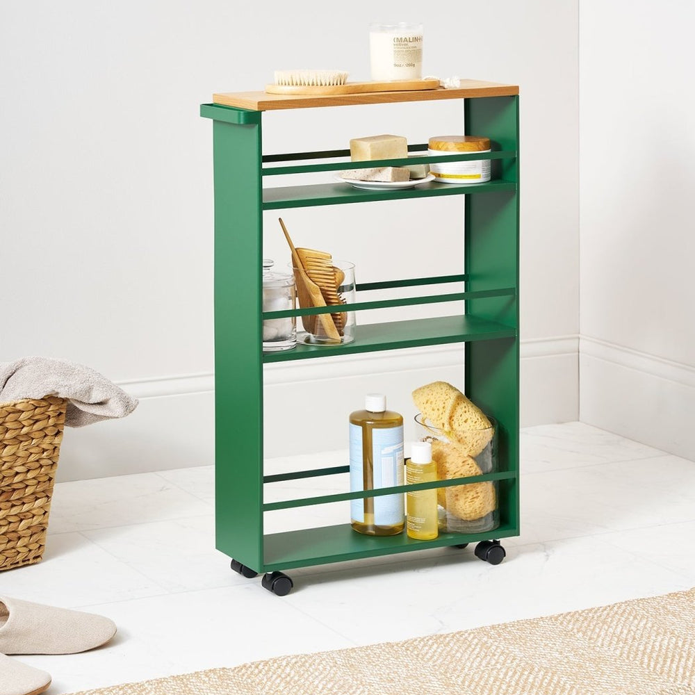 Yamazaki Home Rolling Slim Steel Storage Cart, 32" H - Forest Green - lily & onyx