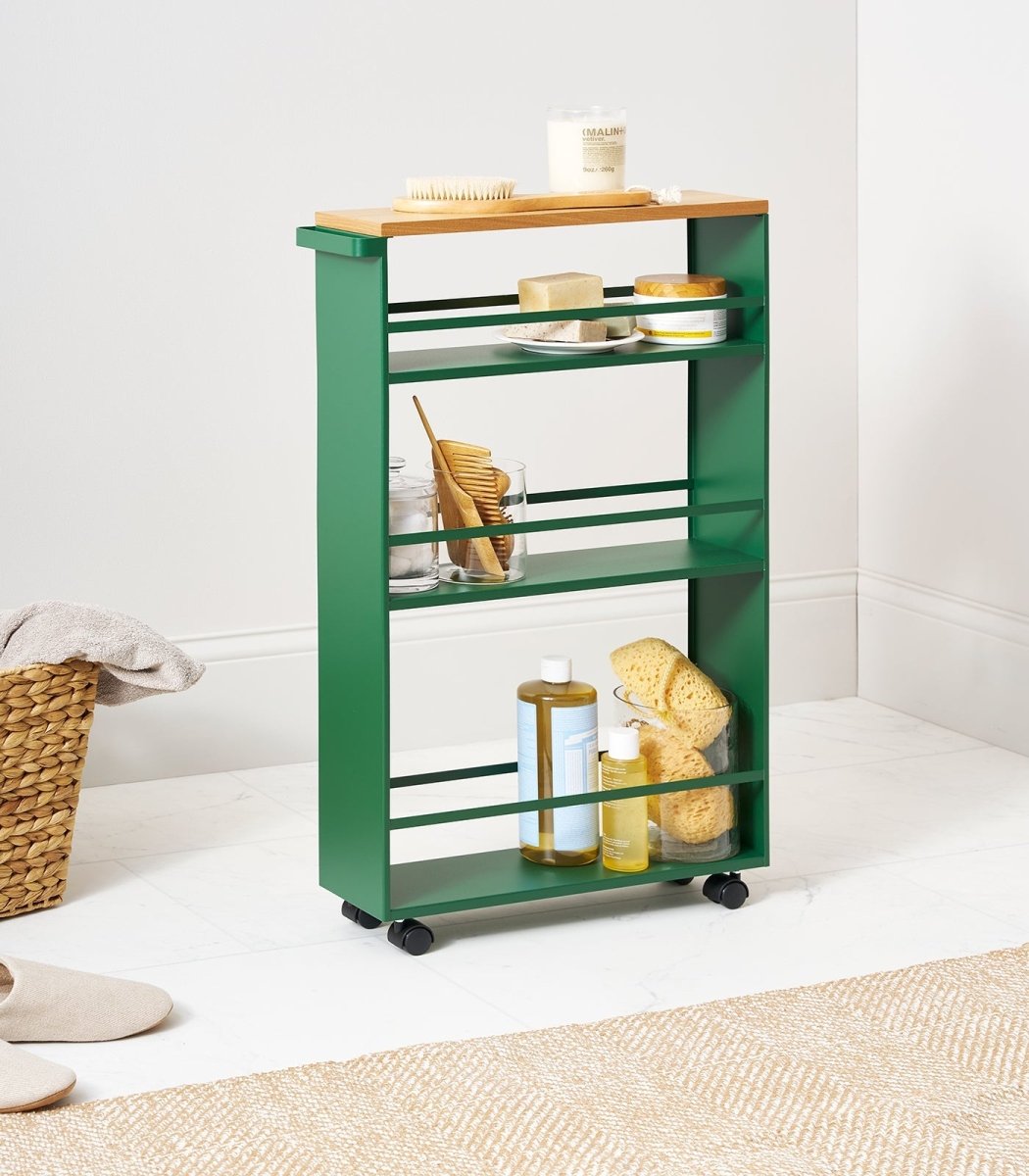 Yamazaki Home Rolling Slim Steel Storage Cart, 32" H - Forest Green - lily & onyx