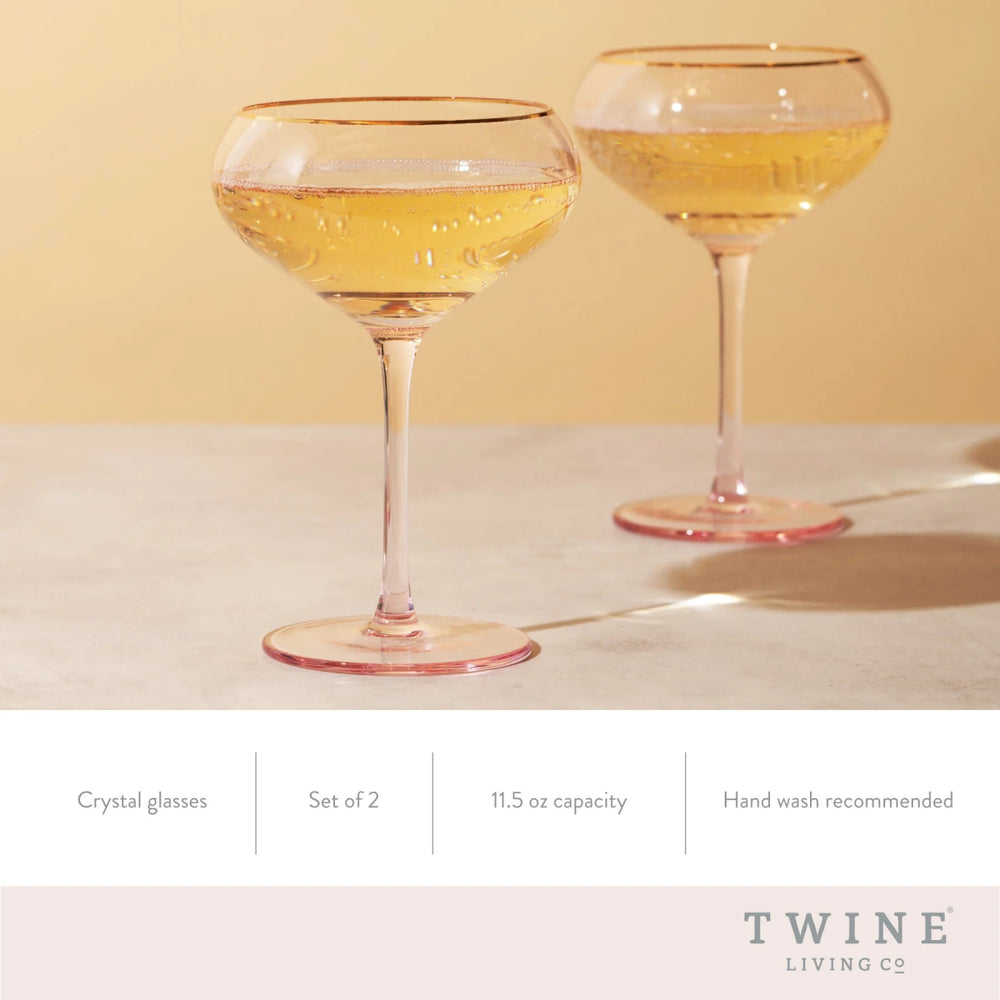 
                      
                        Twine Living Rose Crystal Coupe Glasses with Gold Rim, Set of 2 - lily & onyx
                      
                    