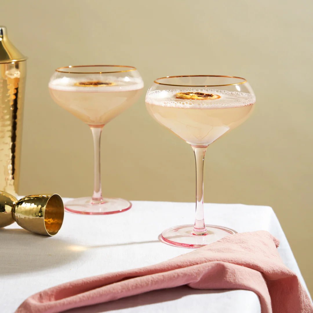 Twine Living Rose Crystal Coupe Glasses with Gold Rim, Set of 2 - lily & onyx