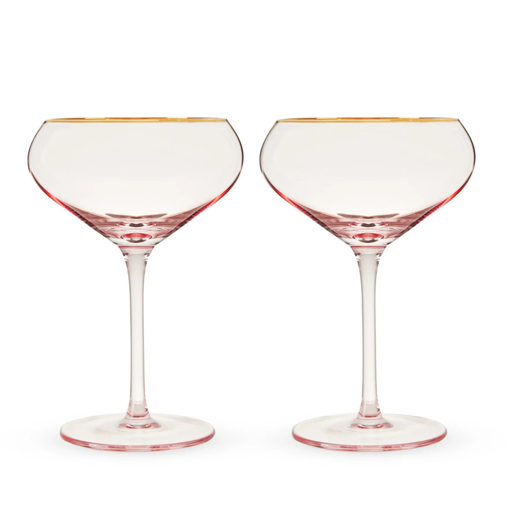 Twine Living Rose Crystal Coupe Glasses with Gold Rim, Set of 2 - lily & onyx