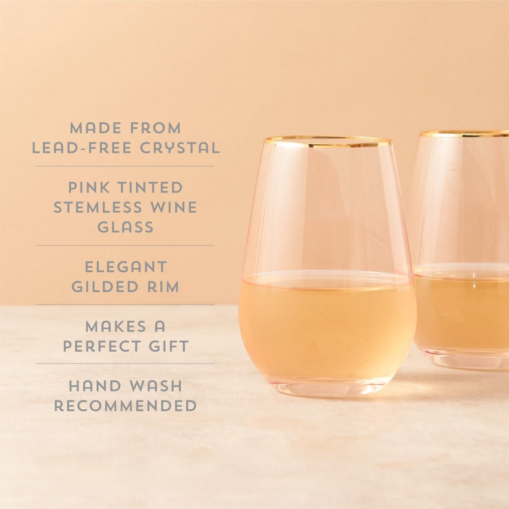 
                      
                        Twine Living Rose Crystal Stemless Wine Glass, Set of 2 - lily & onyx
                      
                    