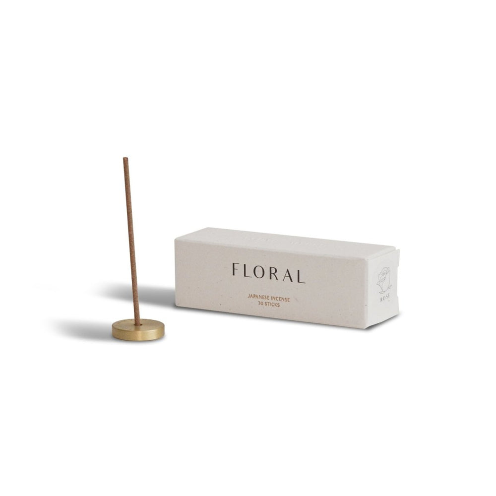 CEDAR AND MYRRH Rose Japanese Incense Stick Set with Brass Holder – 30 Sticks - lily & onyx