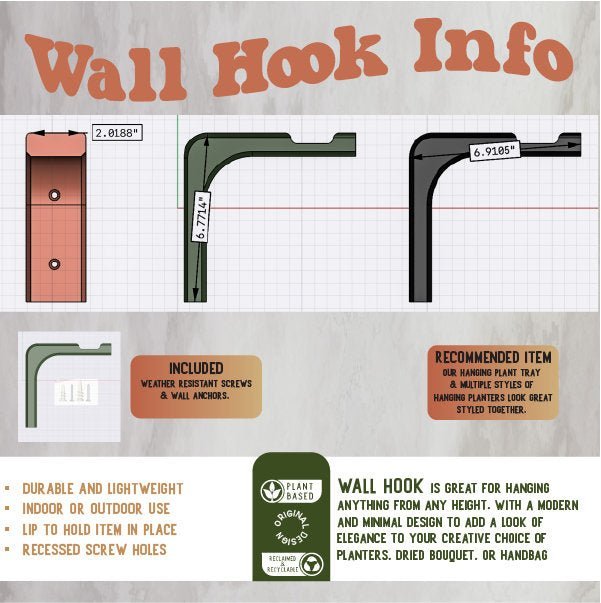 Rosebud HomeGoods 3D Printed Plant Hook - 20lb Wall Mount | PLA Macramé Holder