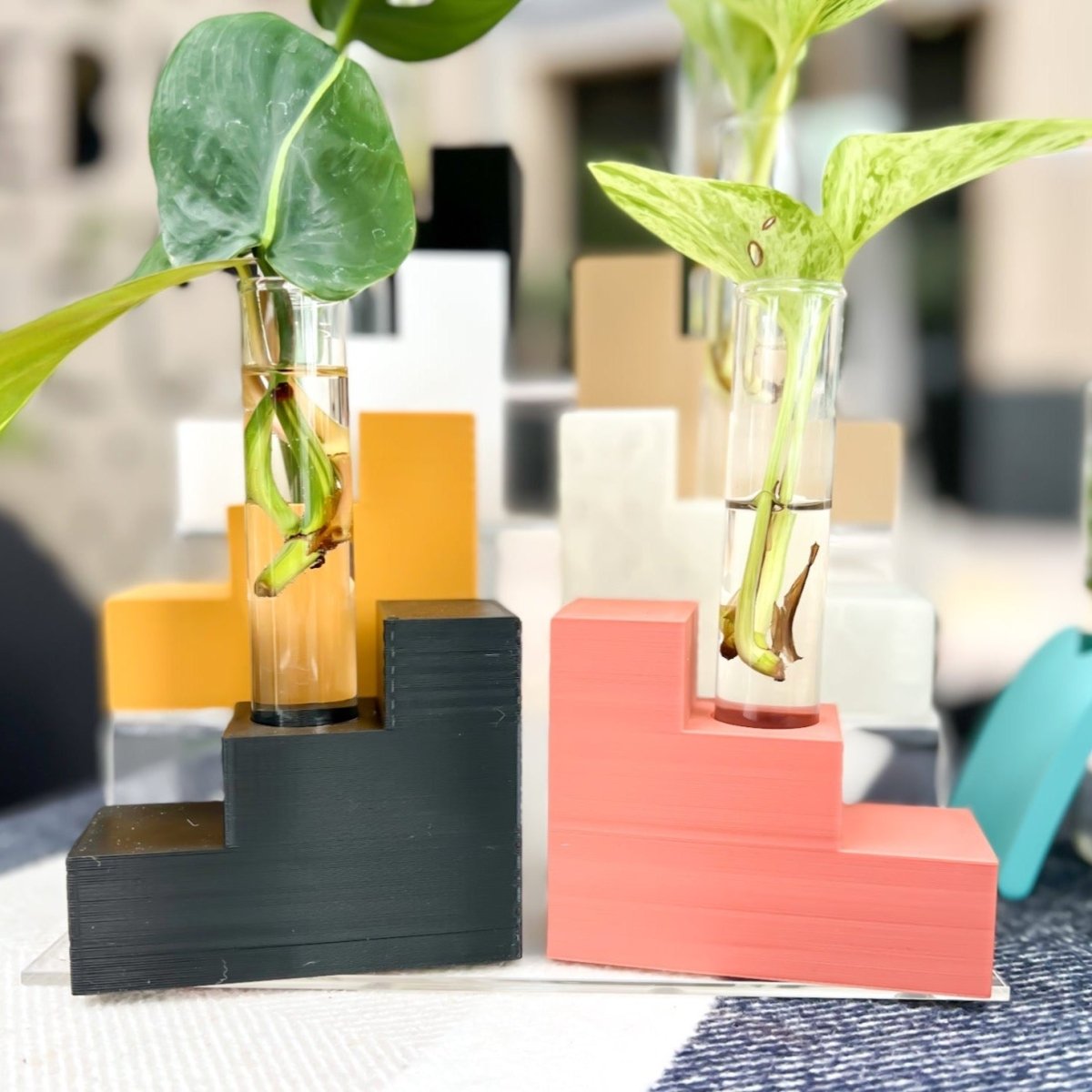 Rosebud HomeGoods Glass Tube Propagation Station - 4" Cement Stand Recycled Materials