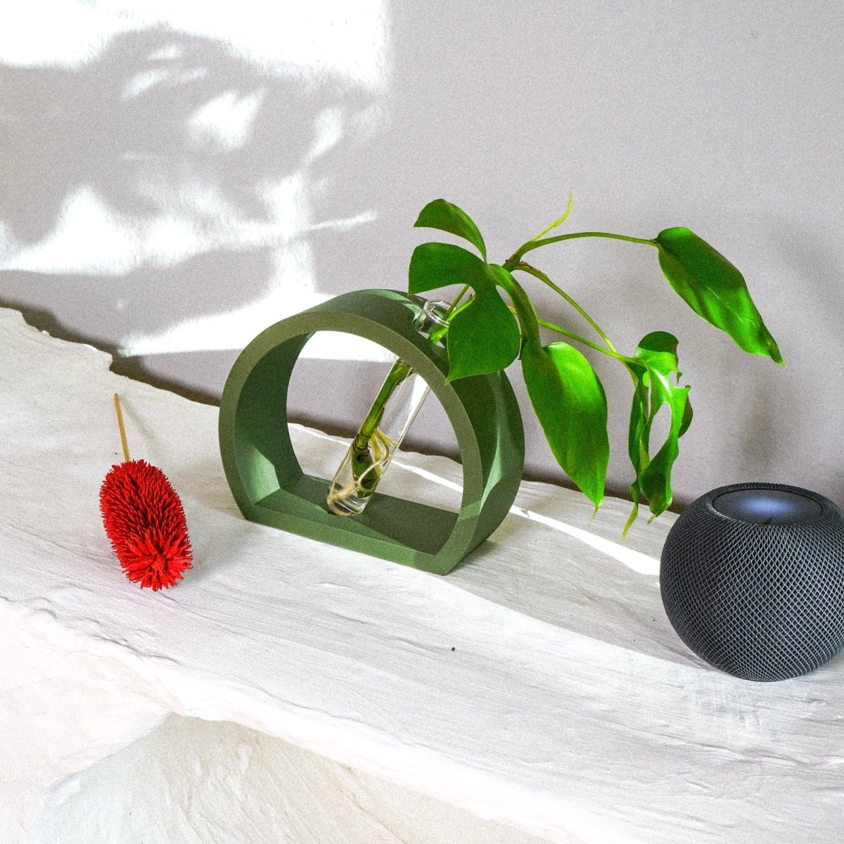 Rosebud HomeGoods Half - Moon Propagation Station - Nordic Wood Plant Stand with Glass Tube