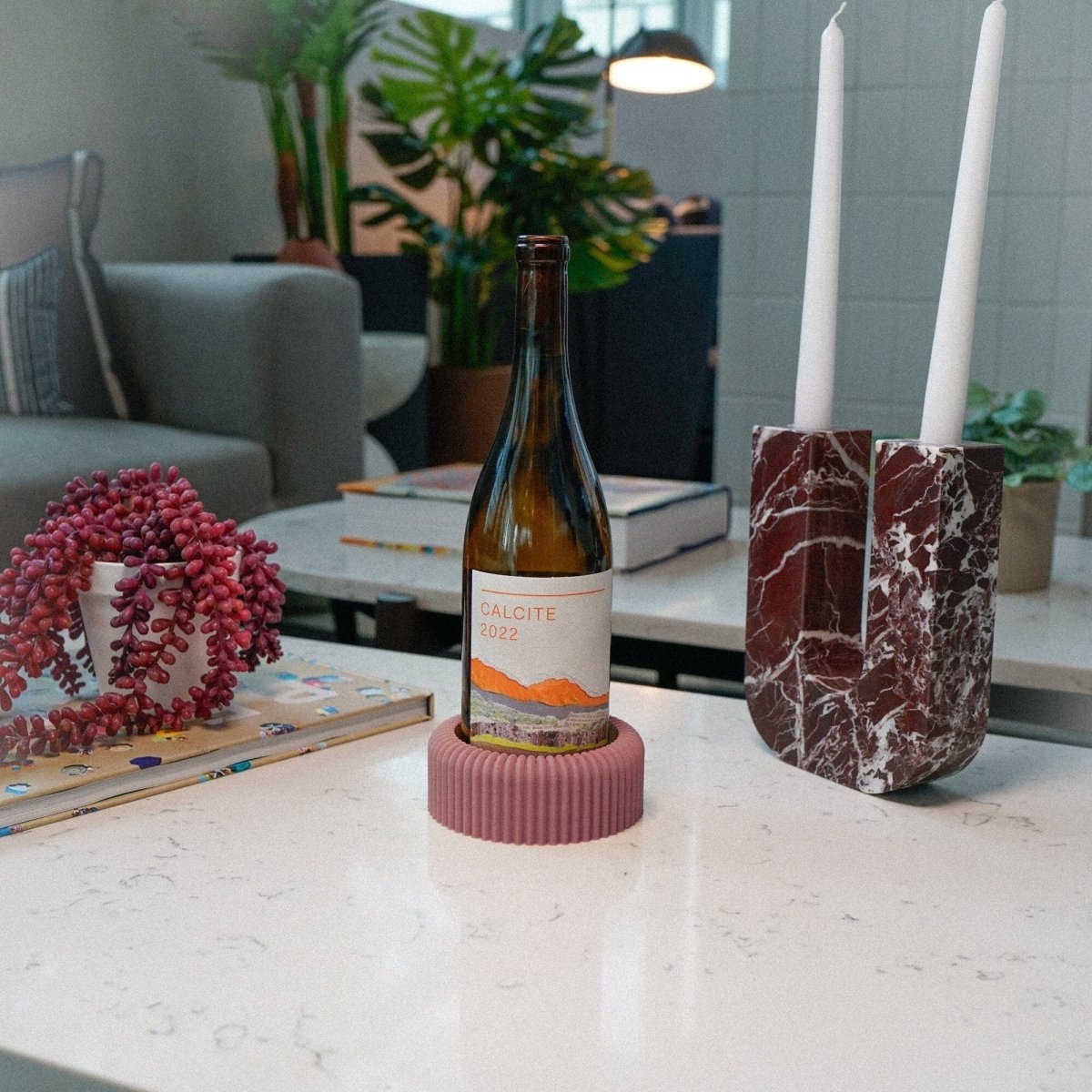 Rosebud HomeGoods Ribbed Wine Bottle Coaster - Eco - Friendly Mid - Century Holder