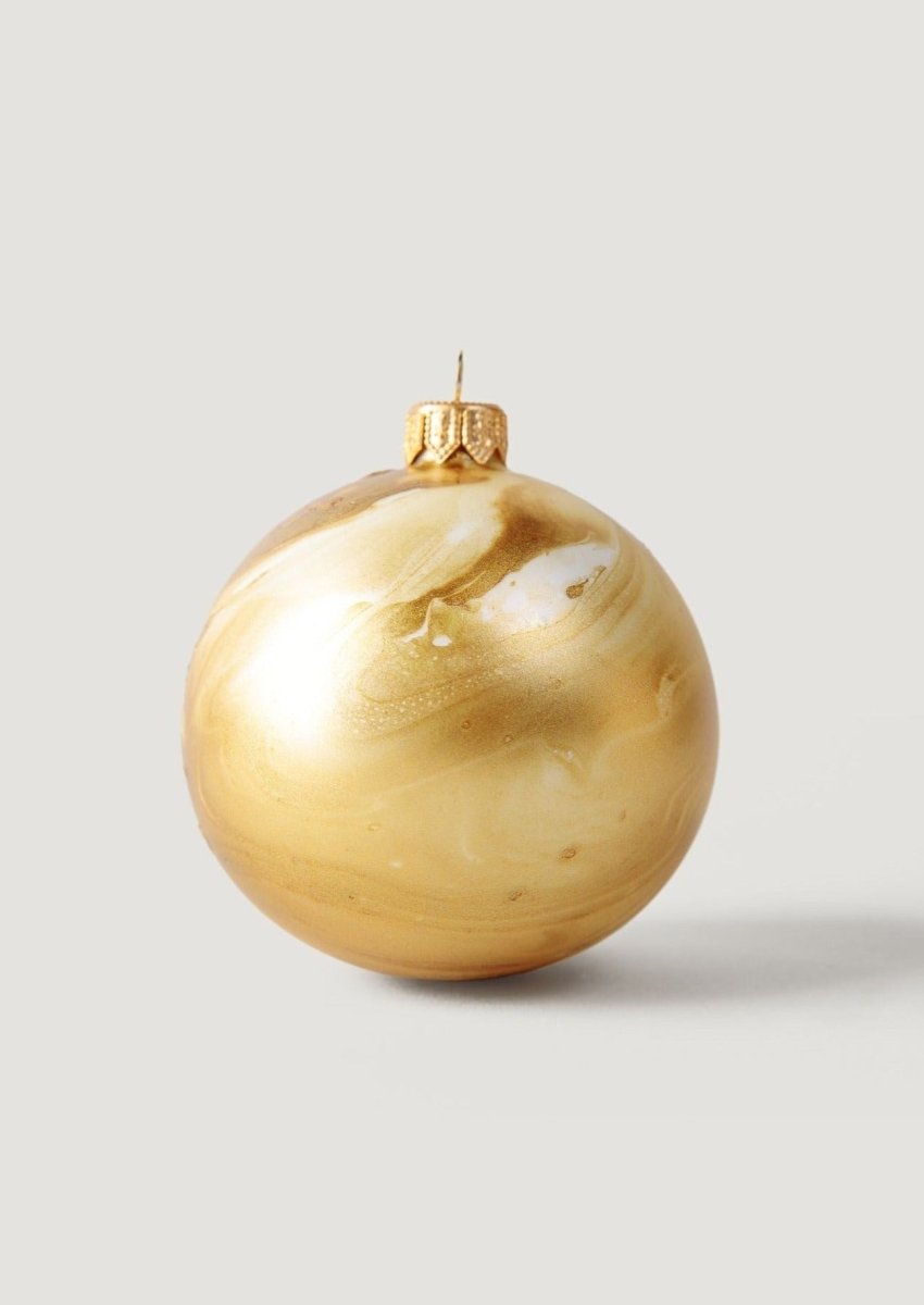 Thie Round Glass Bulb Christmas Ornament in Gold Marble, 3"
