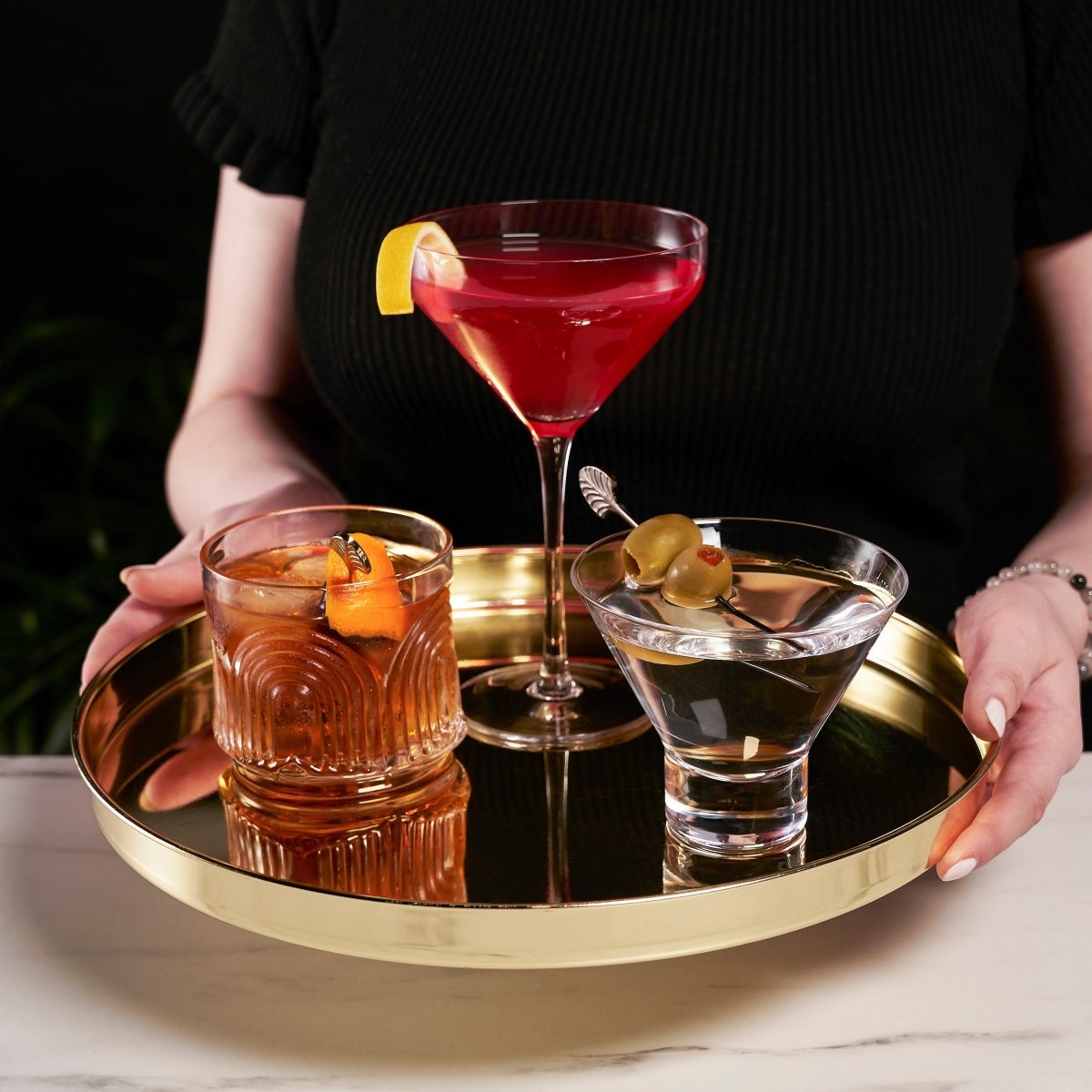 Viski Round Stainless Steel Serving Tray, Gold - lily & onyx