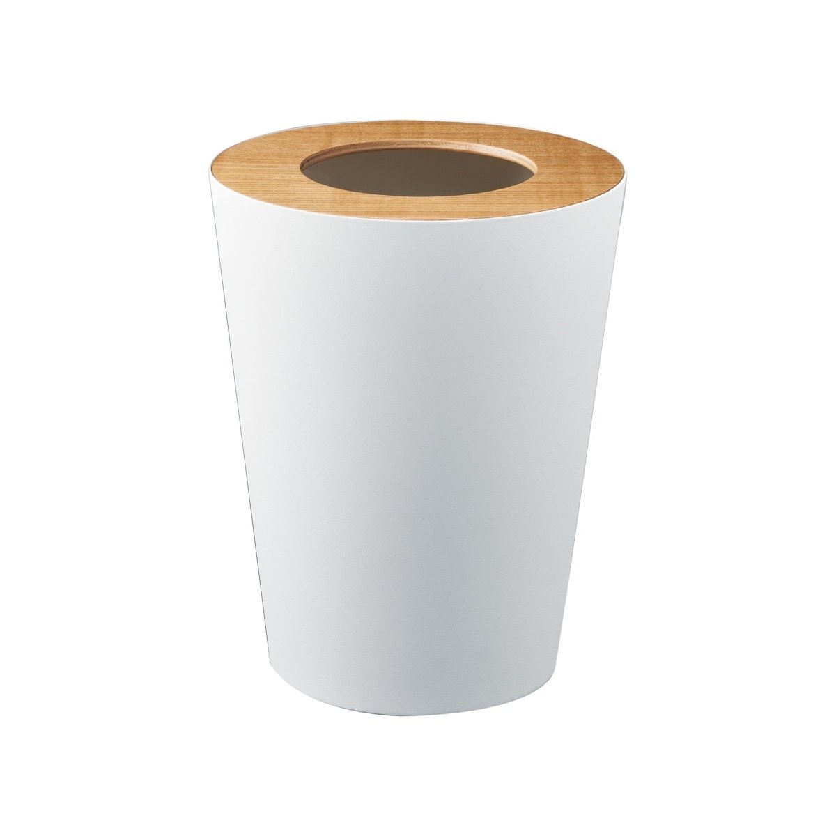 Yamazaki Home Round Steel Trash Can with Wood Lid - lily & onyx