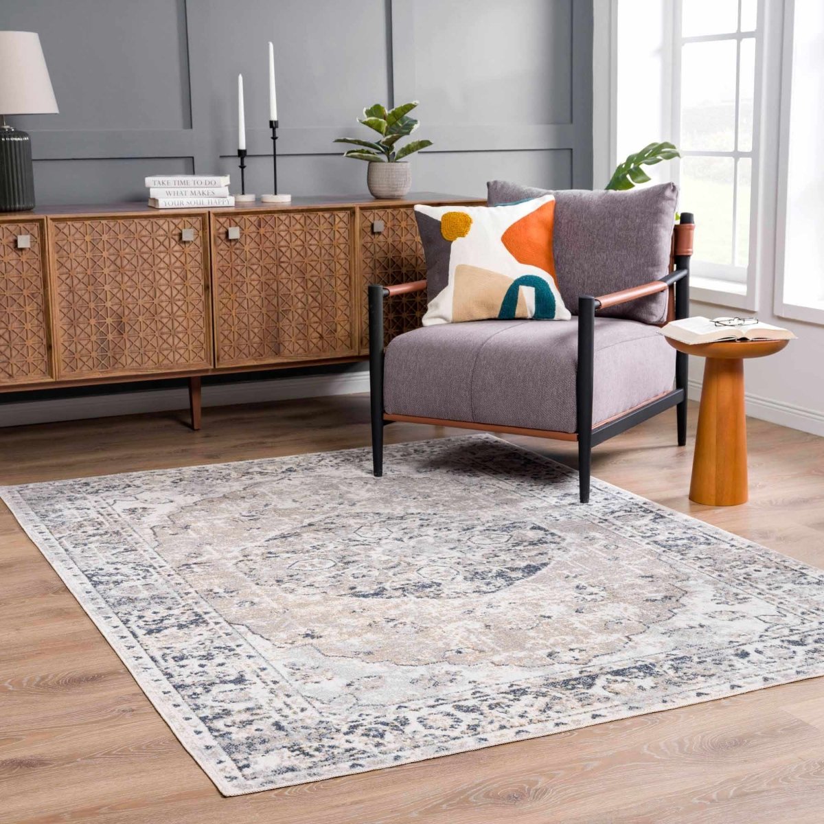 Hauteloom Rudo Cream Washable Area Rug - lily & onyx