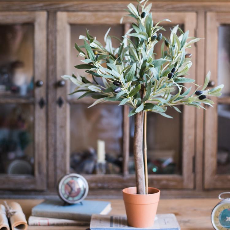 Rustic Reach 24" Silk Olive Tree - Latex Coated Artificial Plant with Black Pot