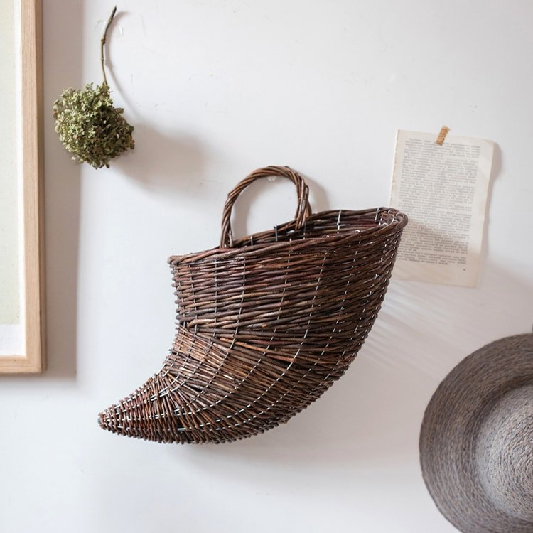 Rustic Reach 37" Horn Willow Hanging Basket - Natural Brown Wicker Wall Planter