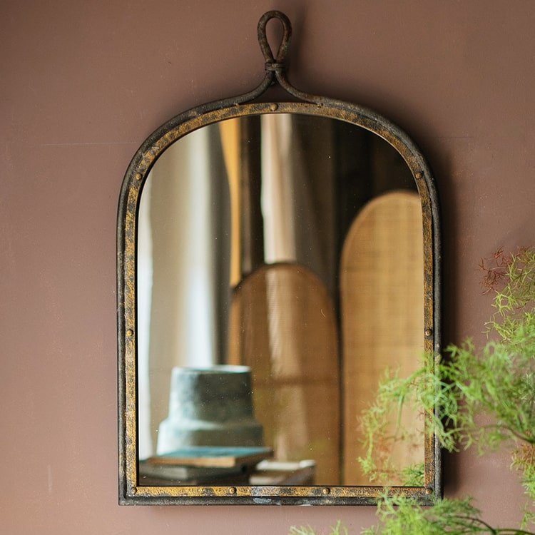 Rustic Reach Arched Iron Wall Mirror - Rust Finish 25.39" Dark Brown Metal Frame
