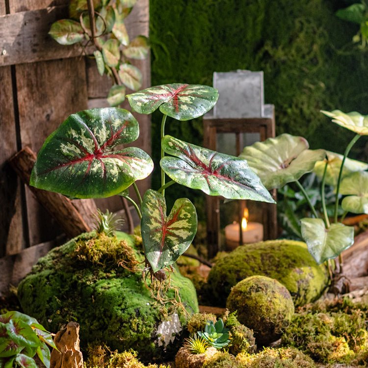 Rustic Reach Artificial Alocasia Plant 19" - Handmade PE Rooted Faux Greenery