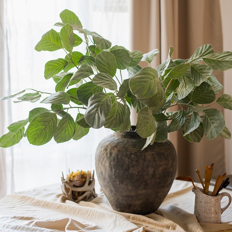 Rustic Reach Artificial Dans Leaf Stem 48.8" - Silk Faux Green Branch