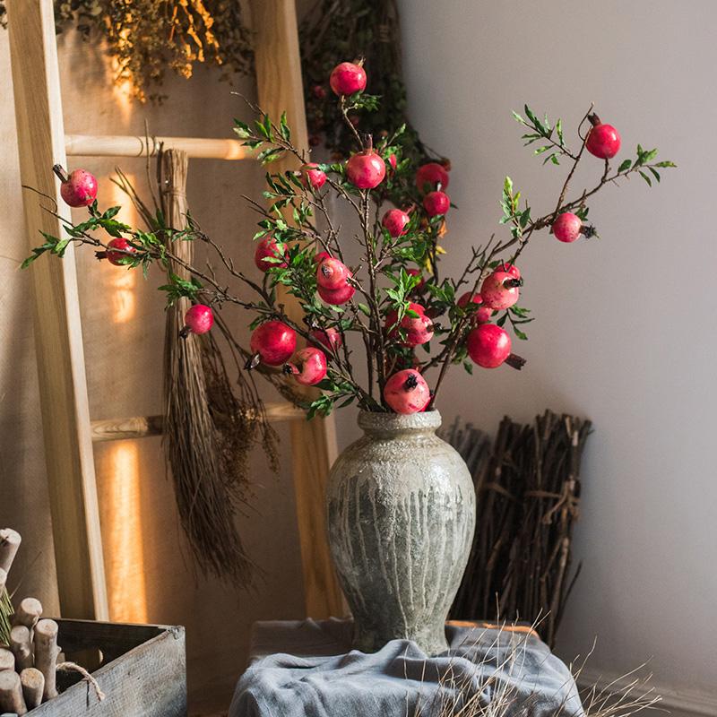Rustic Reach Artificial Red Pomegranate Stem 36" Tall - 5 Fruit Branch
