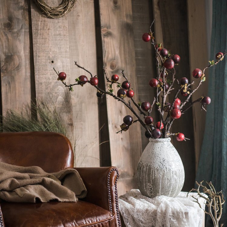 Rustic Reach Artificial Silk Passion Fruit Stem 37" - Dark Red Faux Fruit Branch