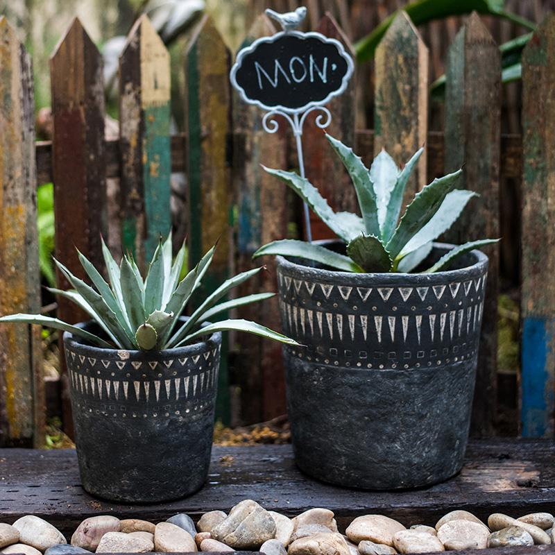 Rustic Reach Black Pottery Cement Planter