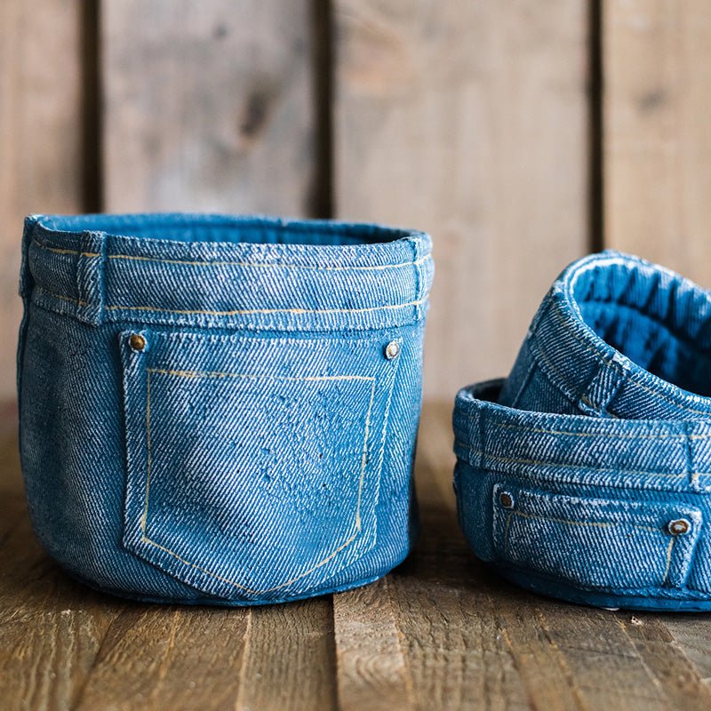 Rustic Reach Blue Jeans Pants for Plants Cement Flower Pot