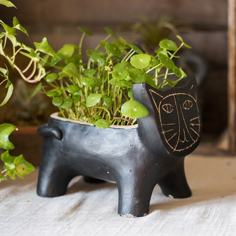 Rustic Reach Cat Shape Small Planter in Concrete