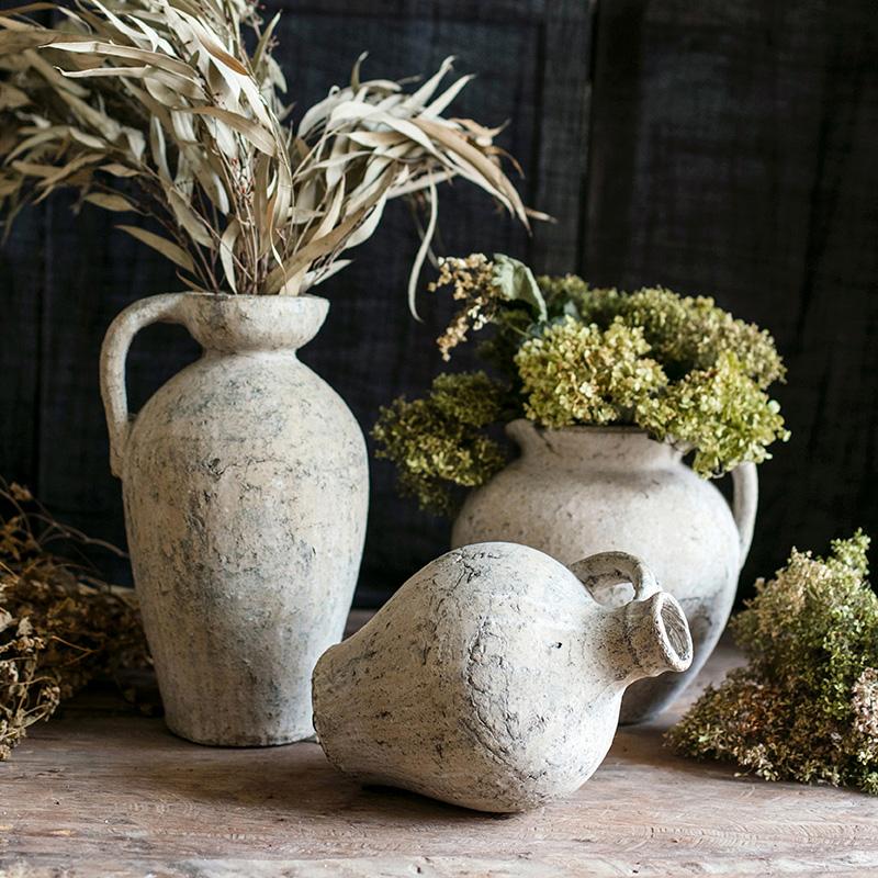 Rustic Reach Cement Pot Pompeii Style Handmade Art Amphora Vase Pot