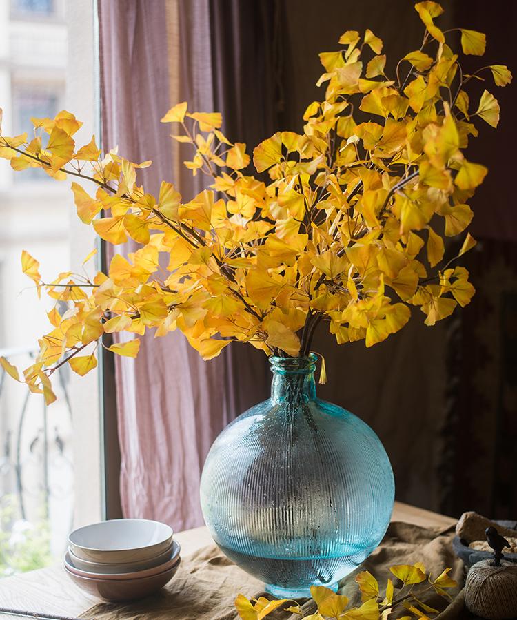 Rustic Reach Faux Ginkgo Stem 37" - Real Touch Silk Leaves Autumn Yellow