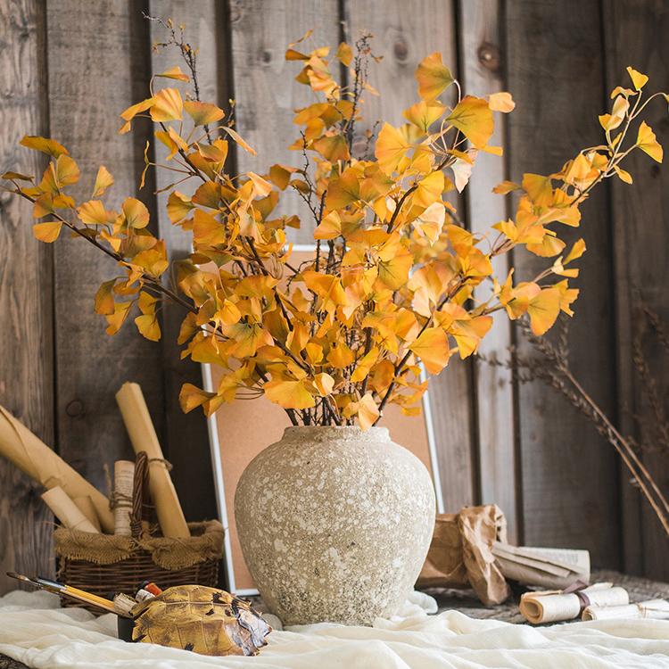 Rustic Reach Faux Ginkgo Stem 37" - Real Touch Silk Leaves Autumn Yellow