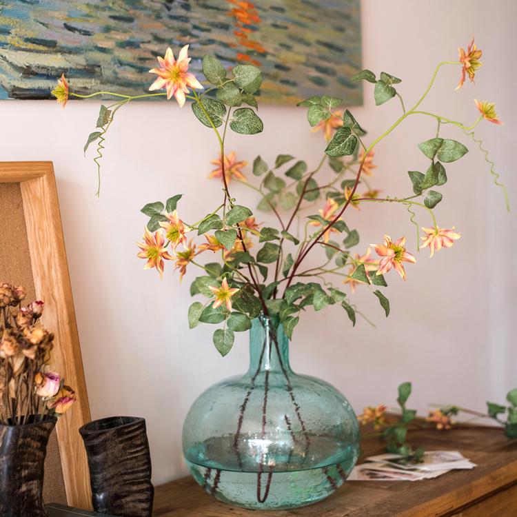 Rustic Reach Faux Silk Artificial German Clematis Flower Stem in Orange 40" Tall